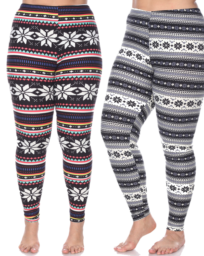 Front of a model wearing a size one-size-fits-all Pack of 2 Printed Leggings in PACK 251 - Black by White Mark. | dia_product_style_image_id:249911